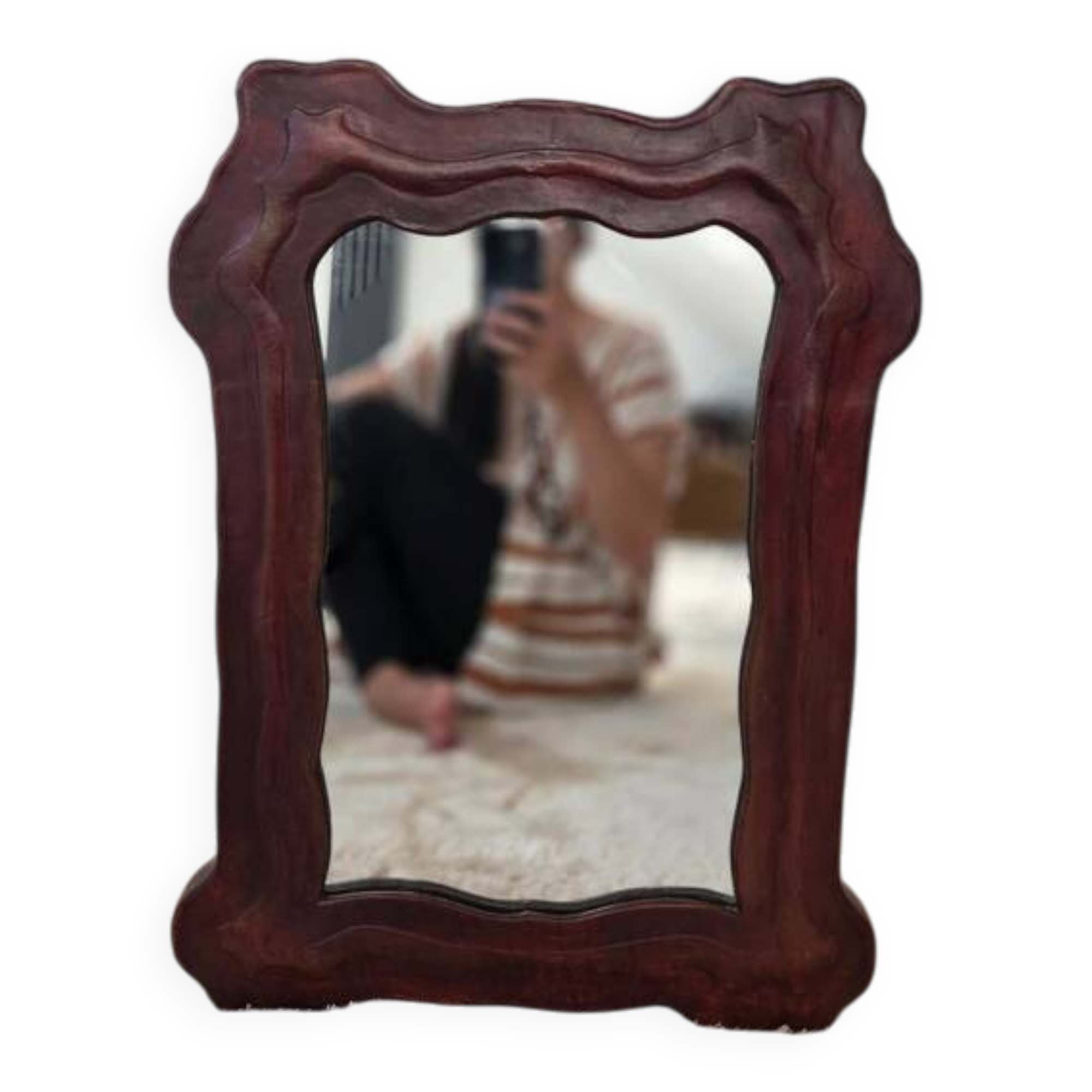 Organic vintage mirror with leather trim - unique decorative piece