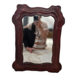Organic vintage mirror with leather trim - unique decorative piece