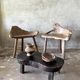 Small old Asian wooden coffee table in Japanese style, kidney-shaped top