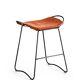 Set of 3 contemporary bar stools in black steel and natural leather.