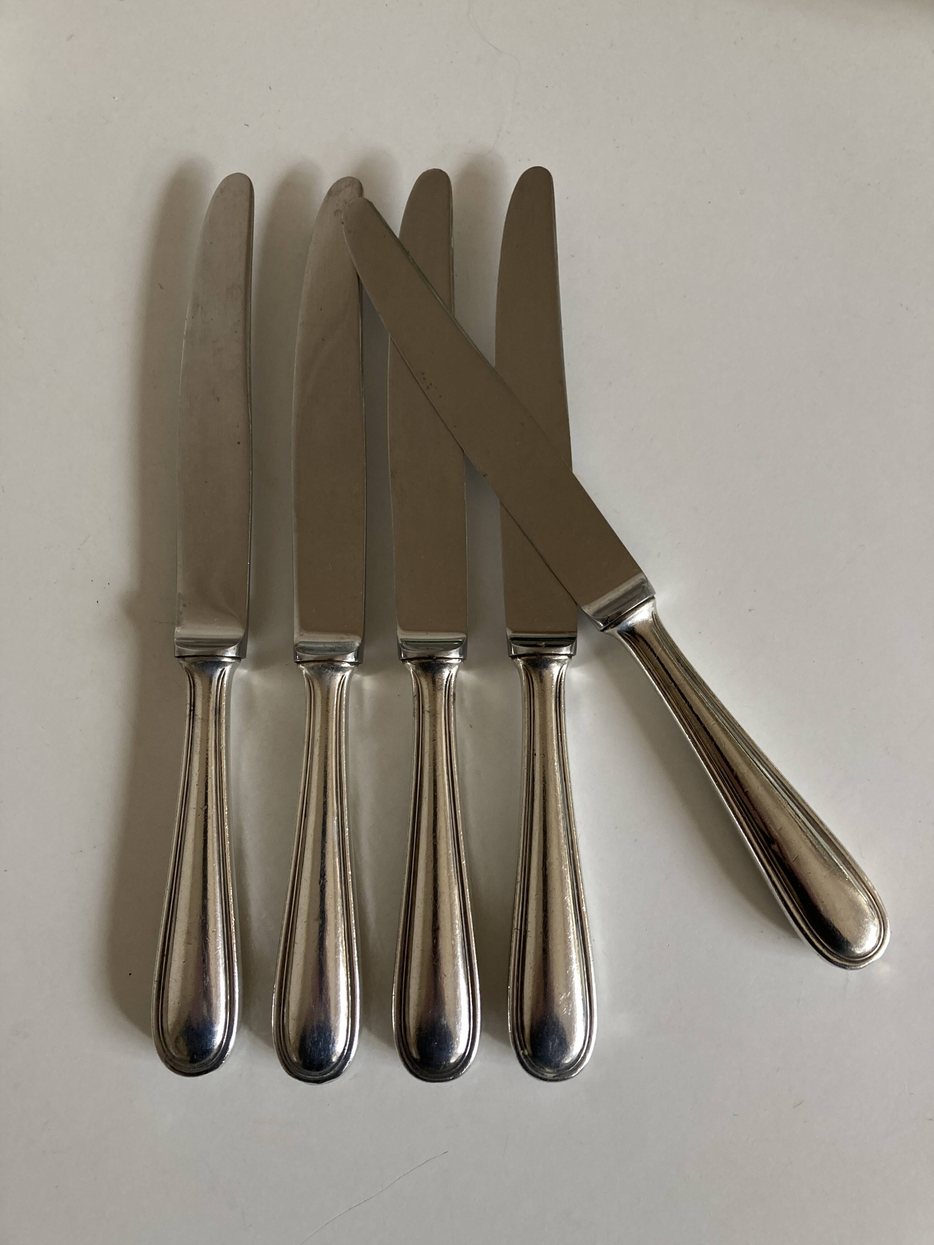 Set of 5 brasserie knives in silver display 1950