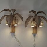 Paire d’appliques « cocotier/palmier » en rotin