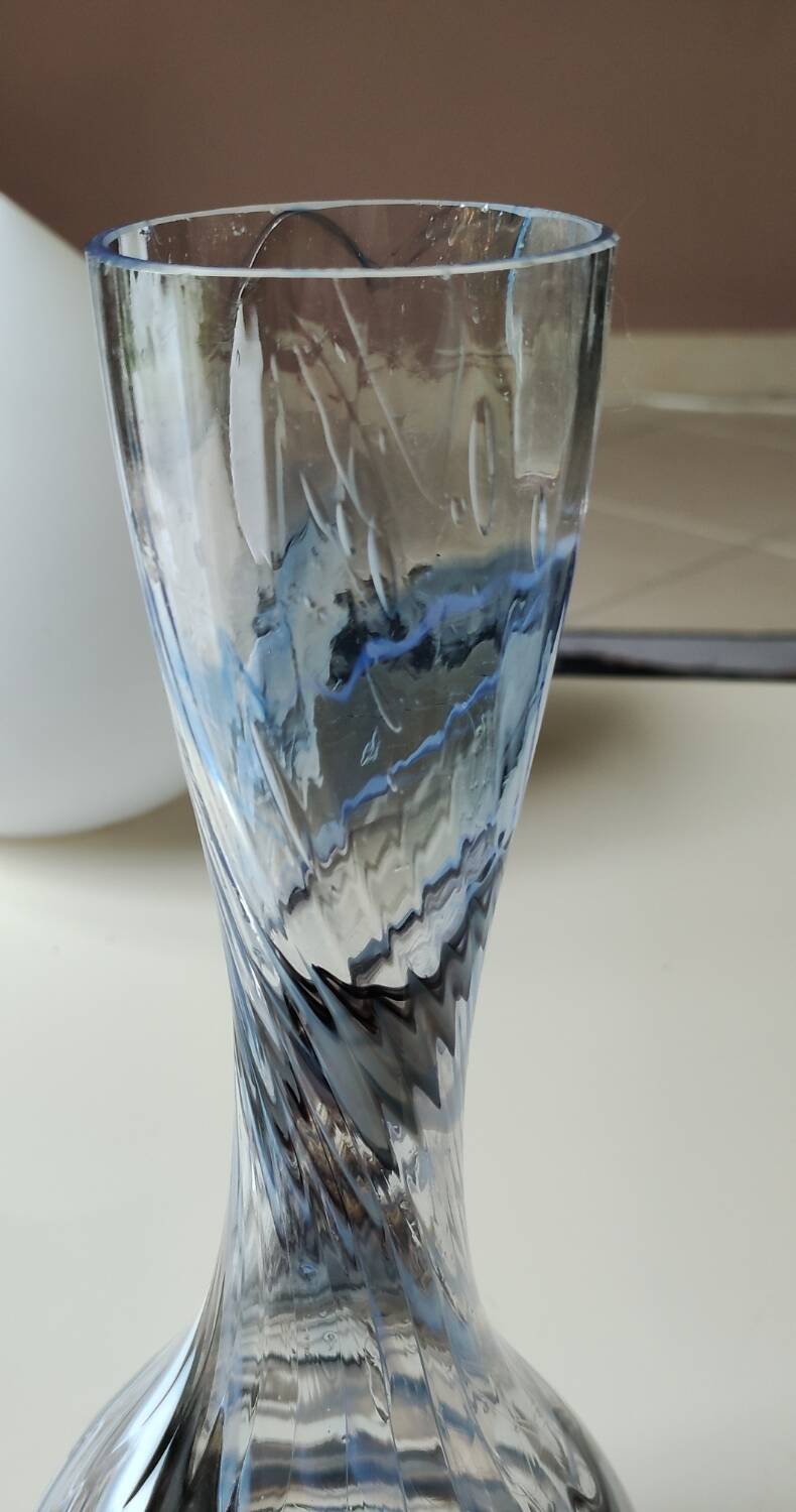 Dorotheenhütte designer vase. Blown glass with smoke swirls/volutes.