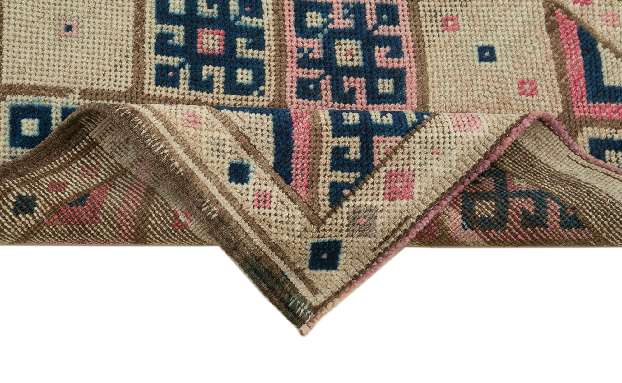 Handmade oriental beige runner rug 90 cm x 352 cm