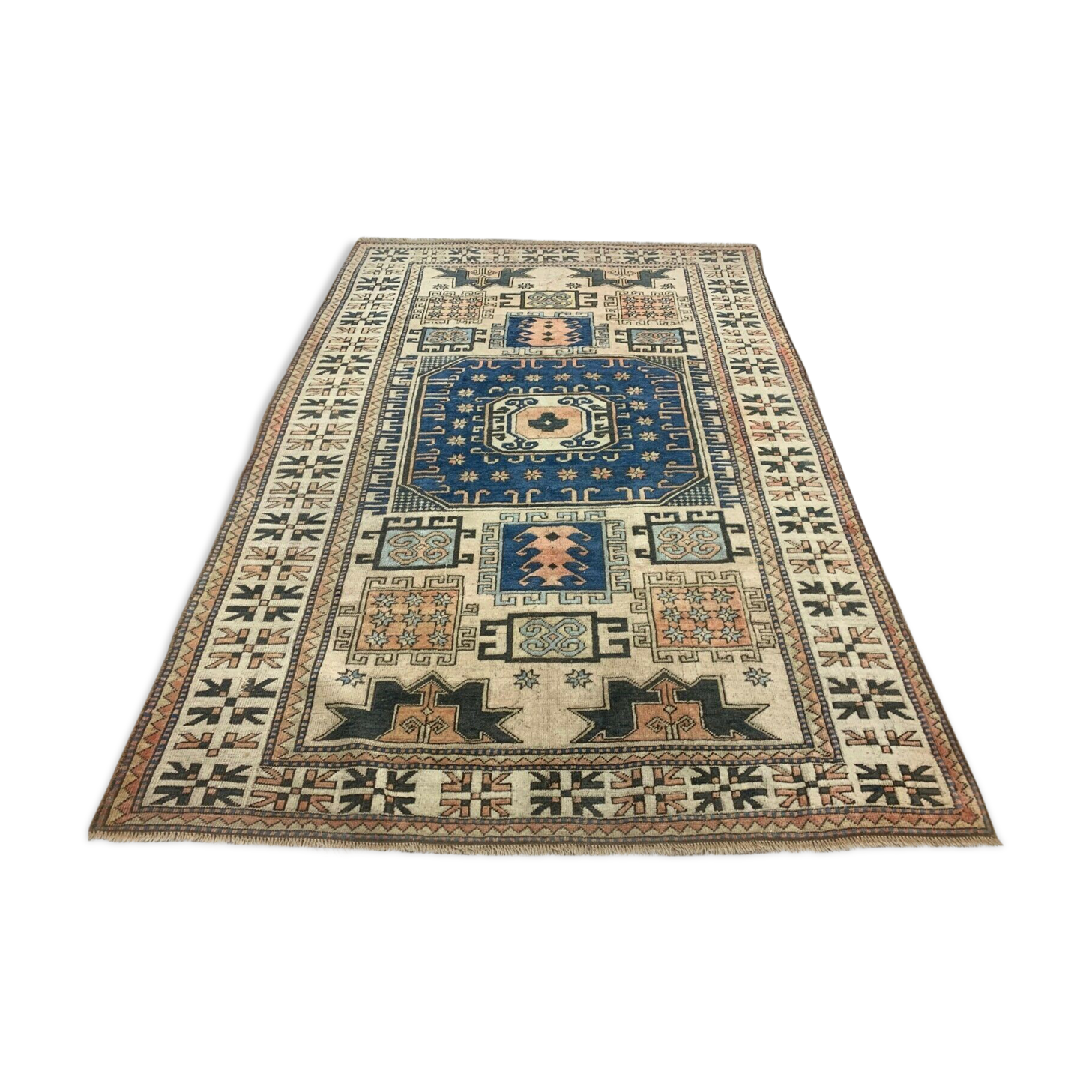 Old Turkish Kazak Rug Oriental 240x165 cm vintage carpet, Tribal Handwoven