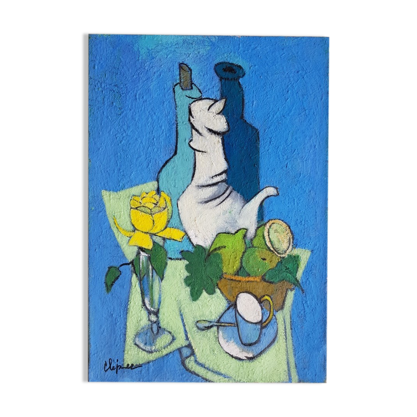 Still life with blue coffee maker