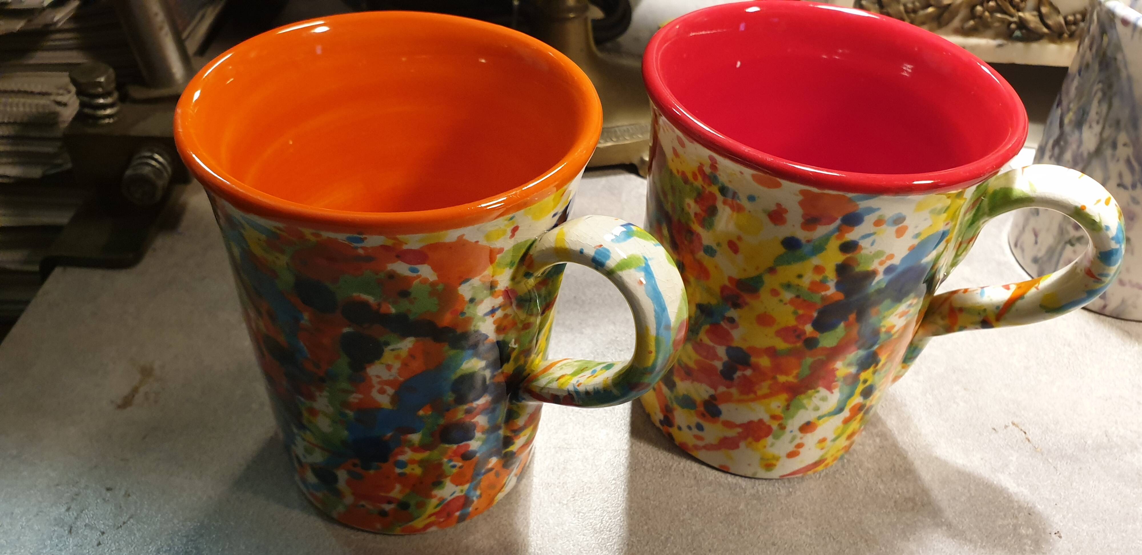 4 enameled ceramic mugs
