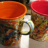 4 enameled ceramic mugs