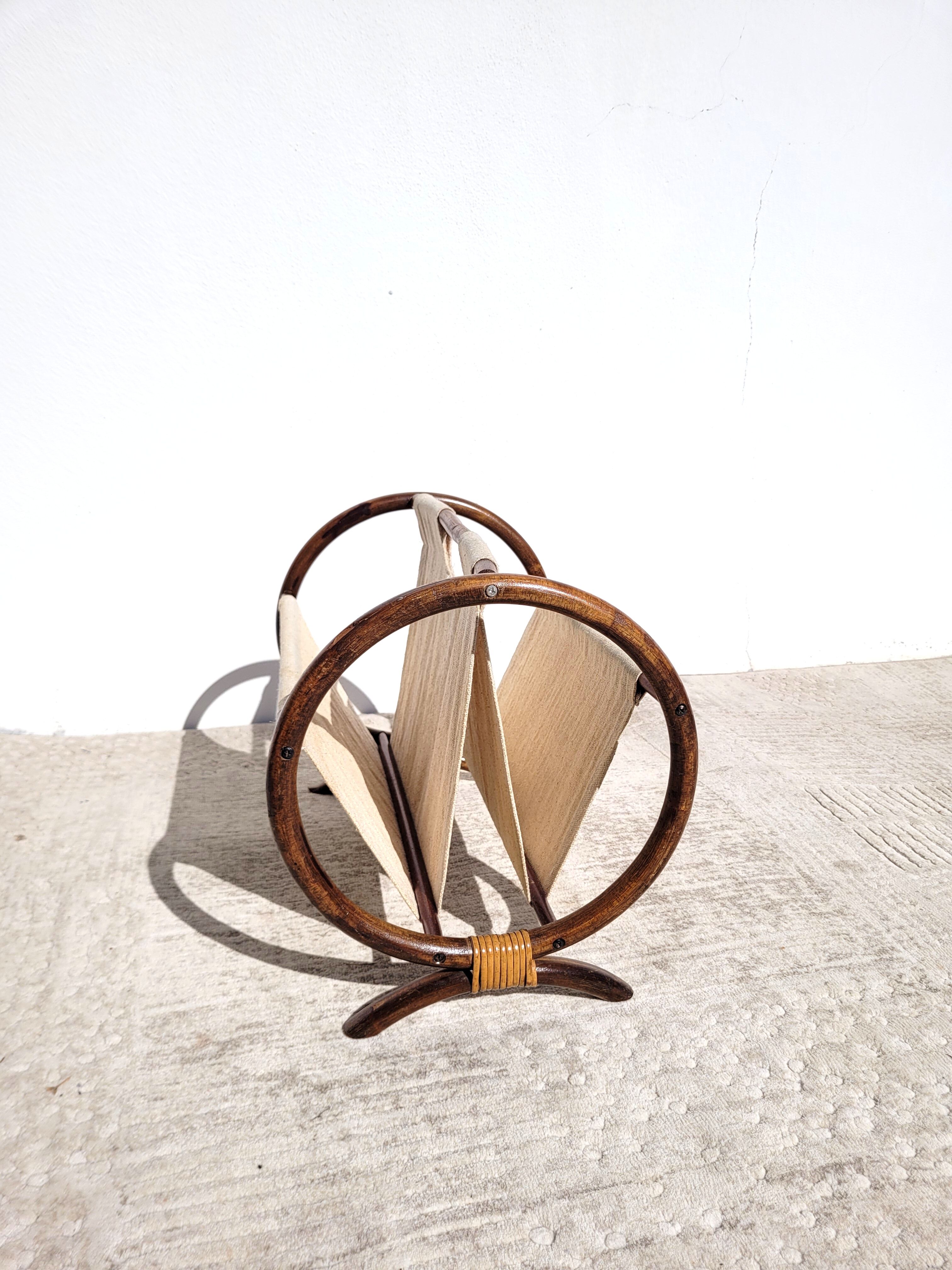 Door magazines rattan canvas ecru round