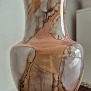 Vintage footed vase in white opaline, marbled/marble effect decoration from the 60s.