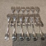 12 silver-plated metal cake forks by Argental silversmiths with a decorative pattern