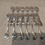 12 silver-plated metal cake forks by Argental silversmiths with a decorative pattern