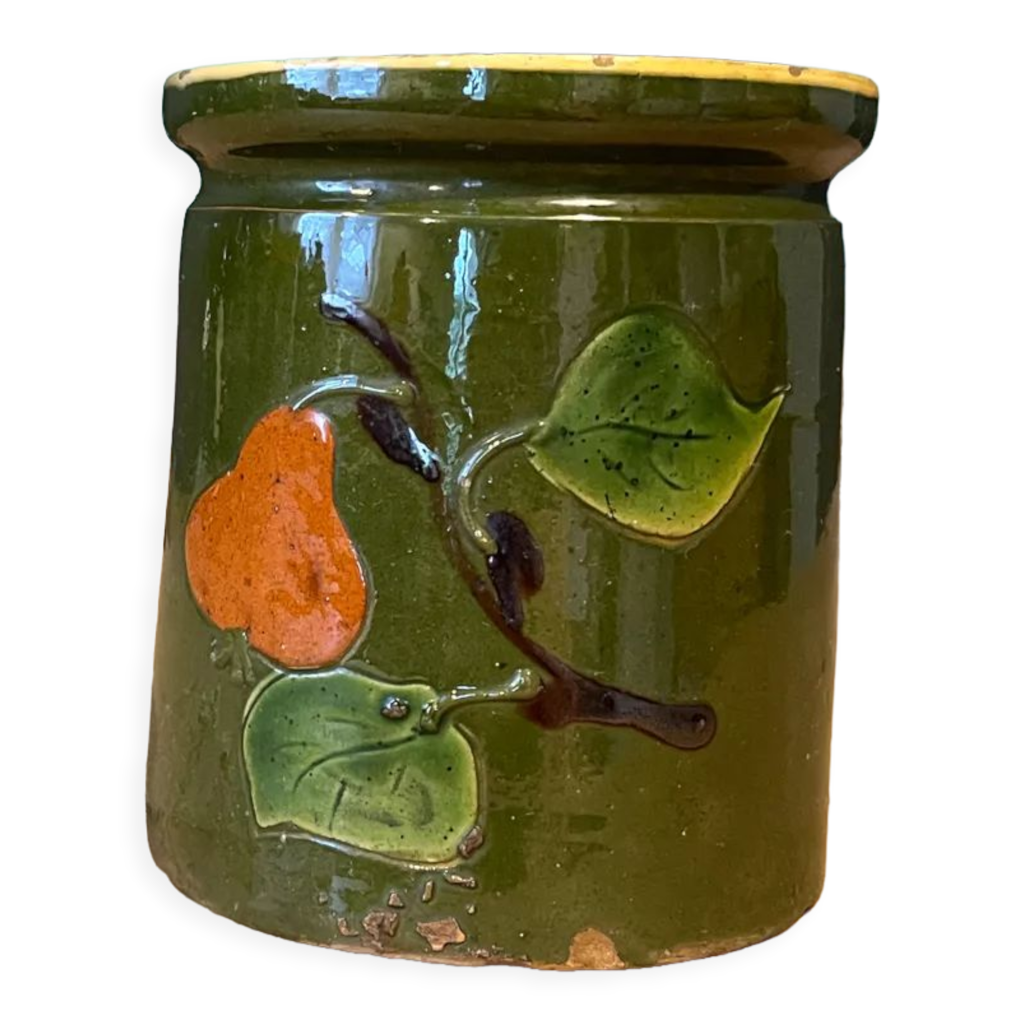 Old jam jar with pear pattern - Savoyard pottery