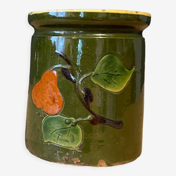 Old jam jar with pear pattern - Savoyard pottery