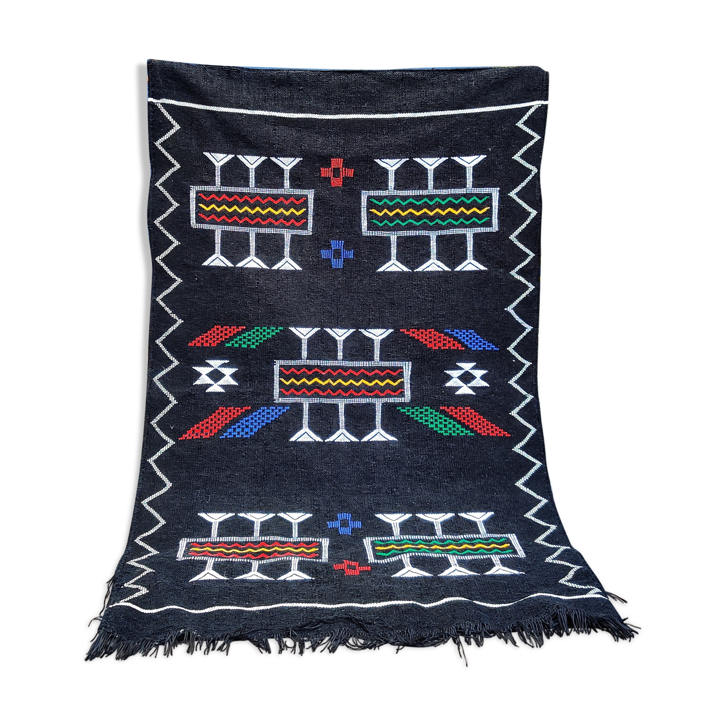 Moroccan berber carpet handmade ethnic black 94x150 cm