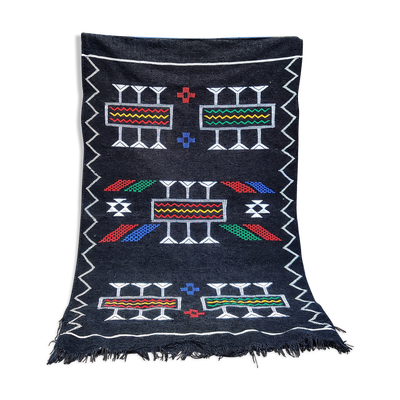 Tapis berbère marocain fait main noir ethnique 94x150 cm