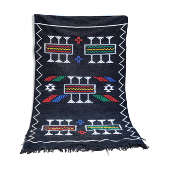 Moroccan berber carpet handmade ethnic black 94x150 cm