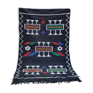 Tapis berbère marocain fait main noir ethnique 94x150 cm