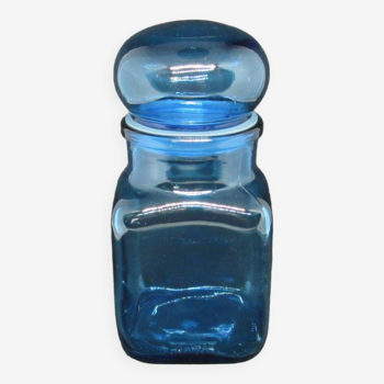 Square vintage blue glass jar