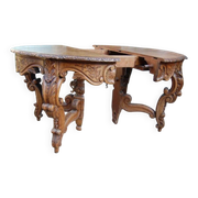 Napoleon III Louis XV style oak table with two extensions, 10 place settings, late 19th century