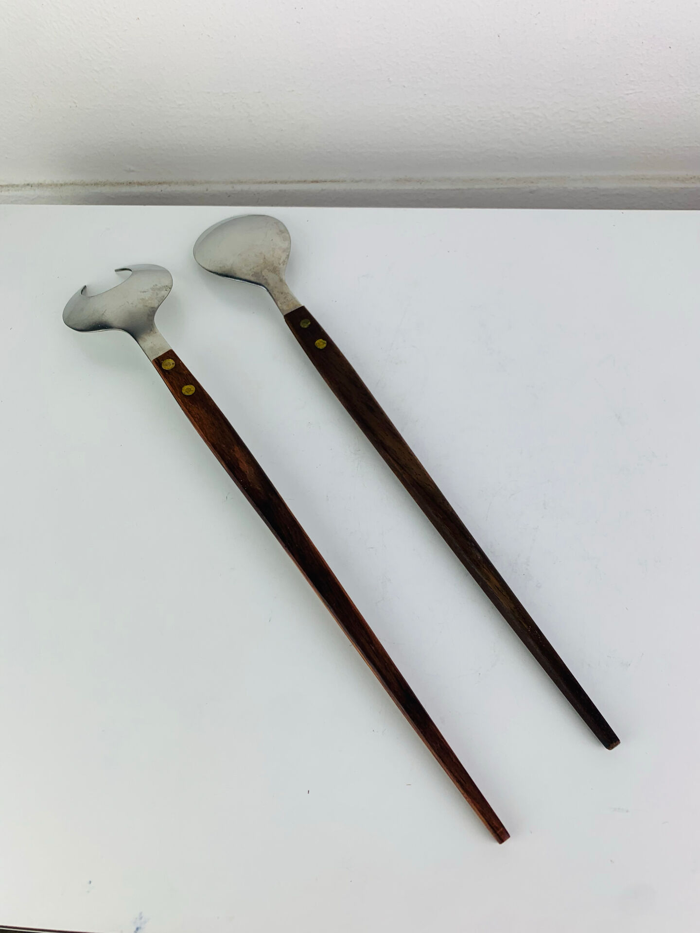 Teak and stainless steel salad cutlery in Scandinavian style, 1960s.