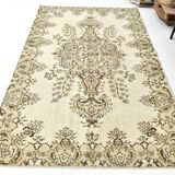 5x8 Light Yellow & Green Vintage Turkish Rug, 162x259Cm