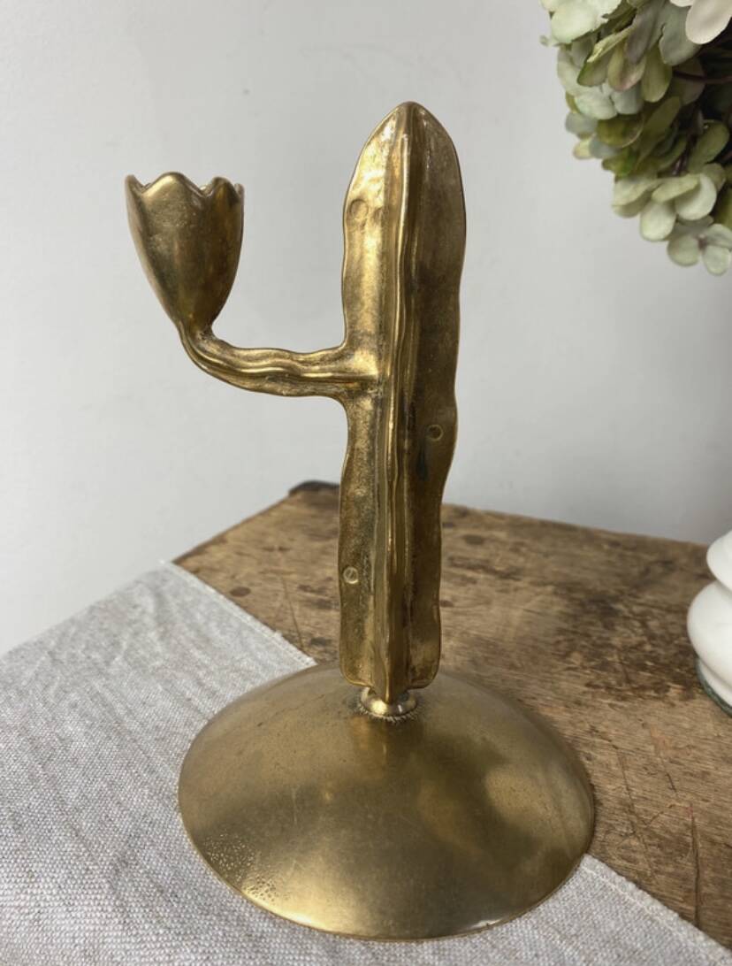 Brass candlestick, in the shape of a cactus