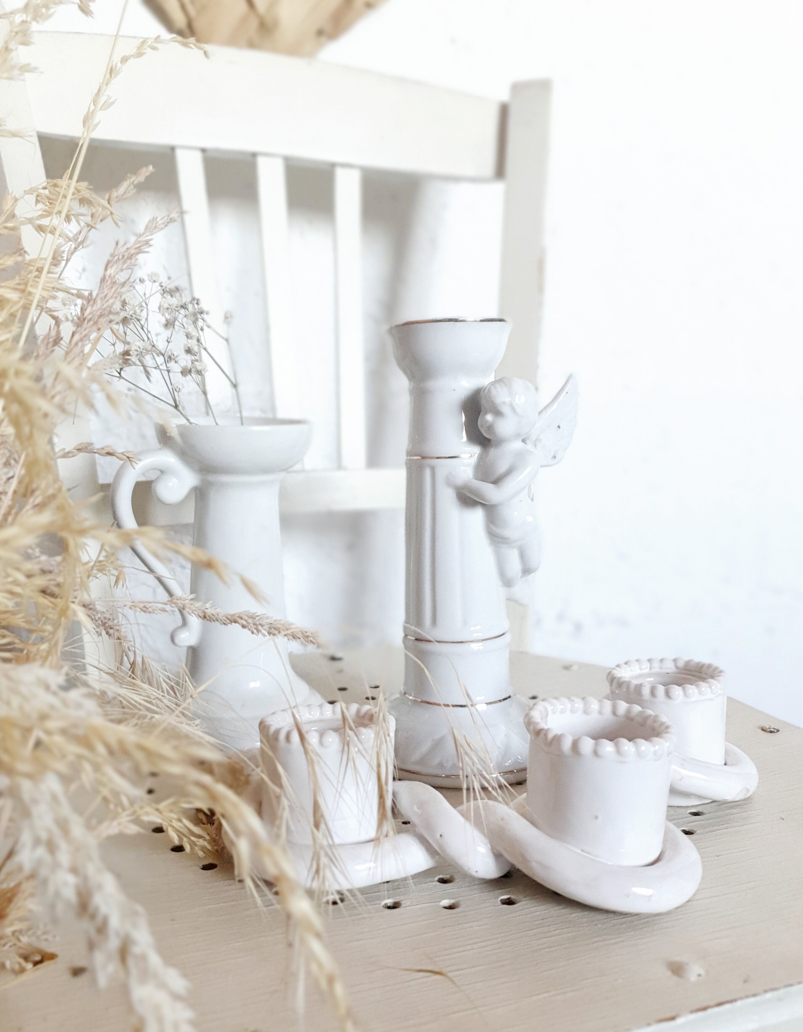 White and golden angel chandelier