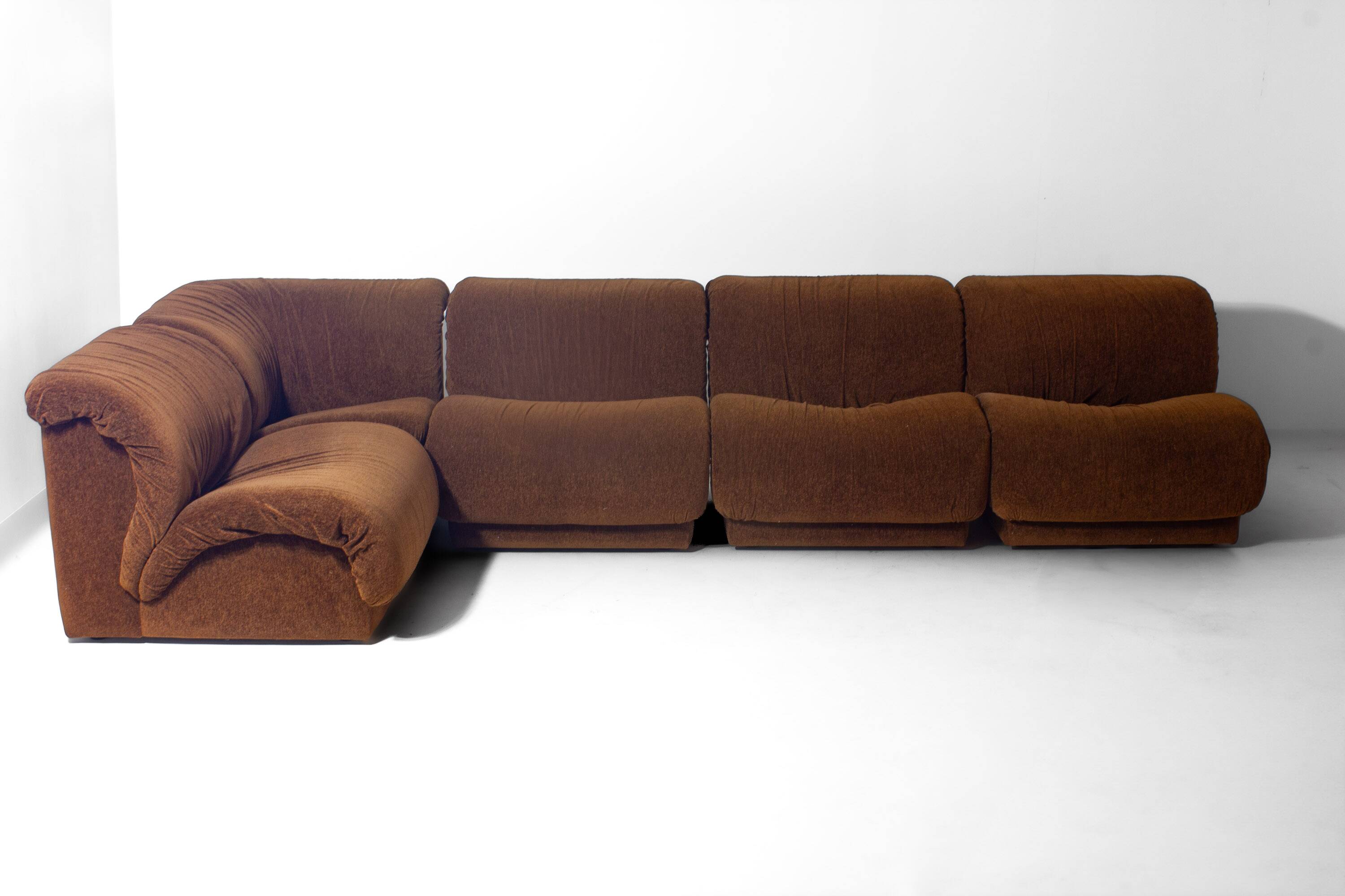 Modular sofa in rust brown velvet by Doimo, 1970s