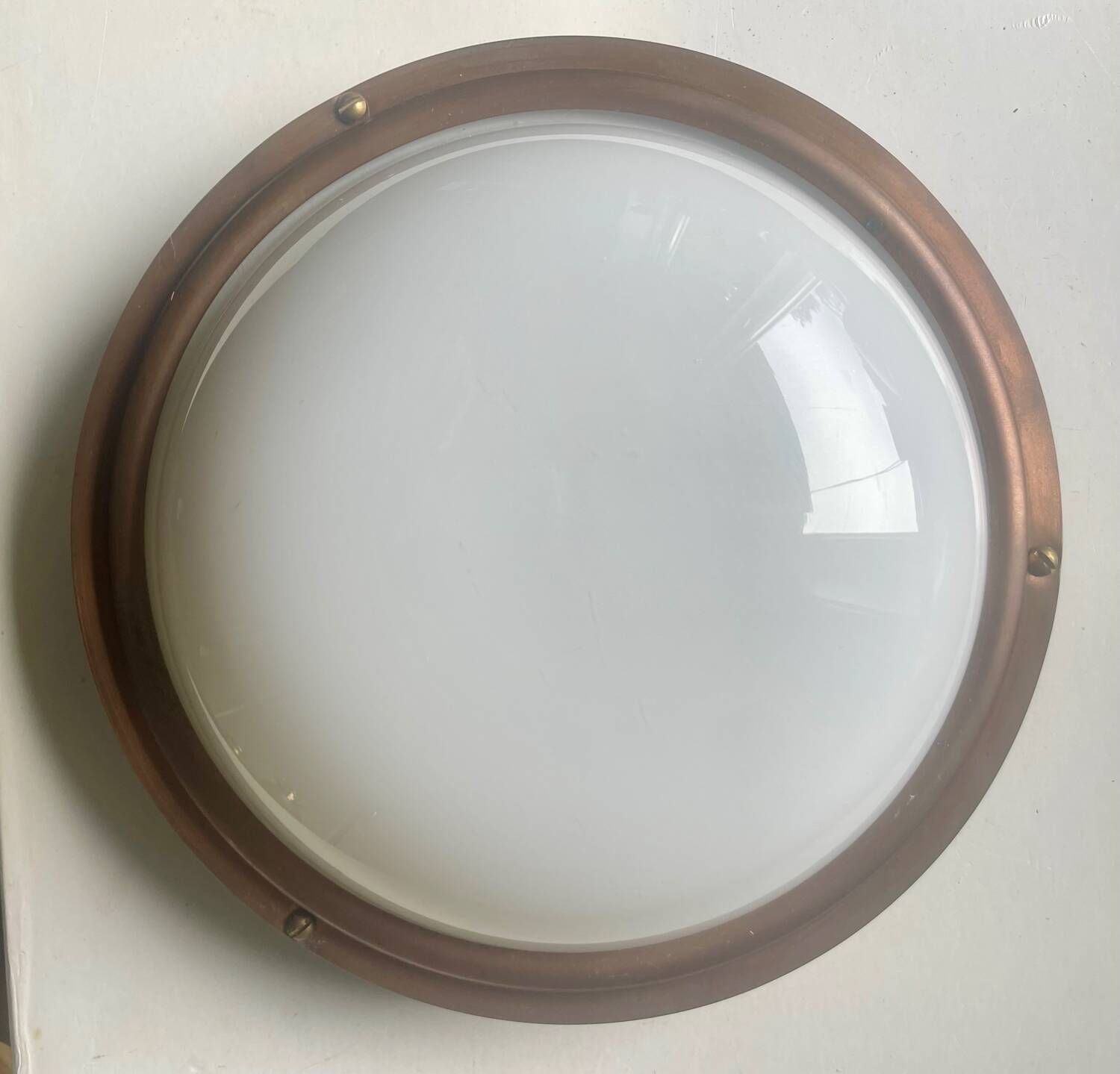Vintage  wall or ceiling light in Mahogany & copper with  glass from a yacht