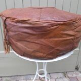 Large vintage Moroccan leather pouf n°2