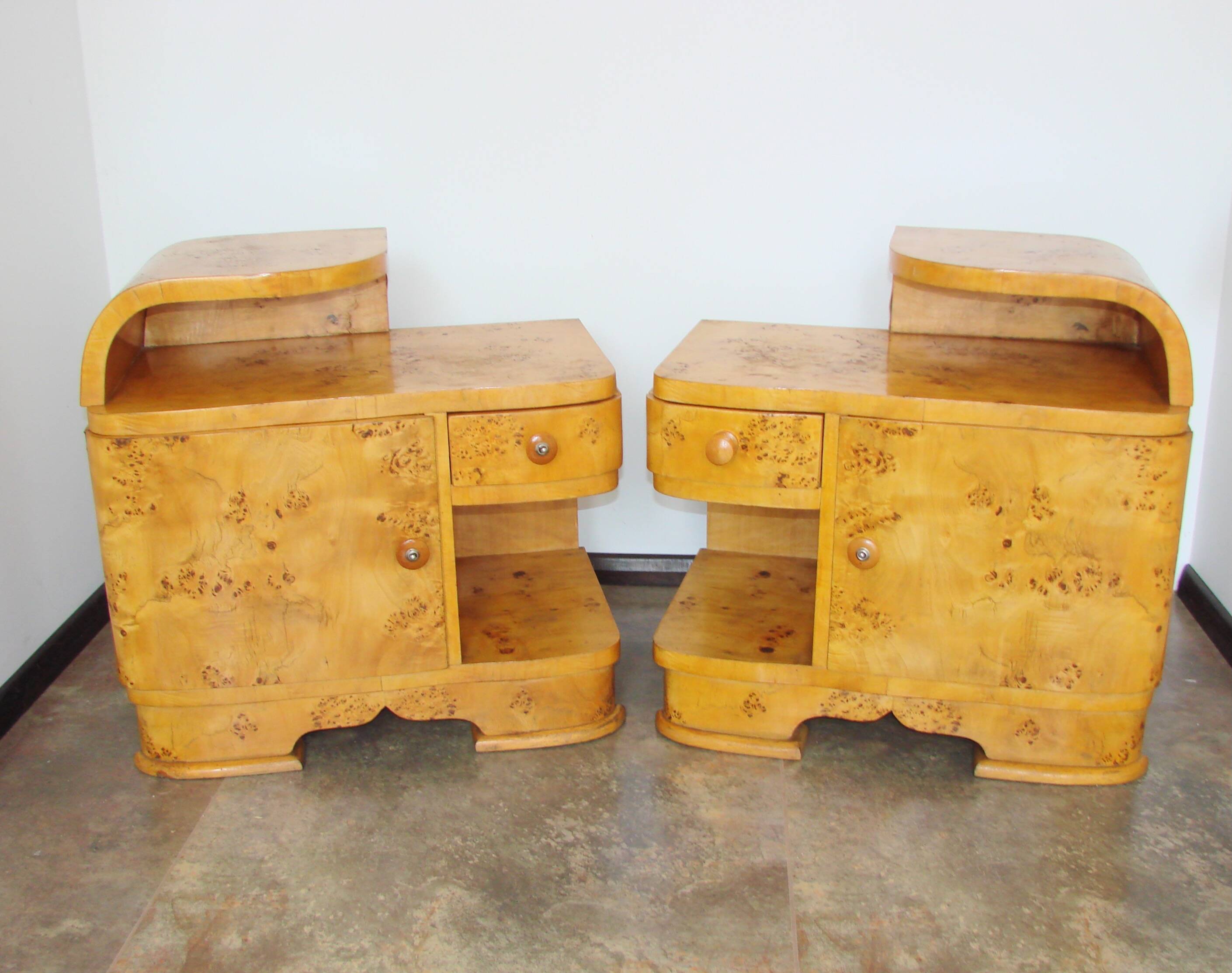 A set of Art Deco bedside tables from the 1940s.