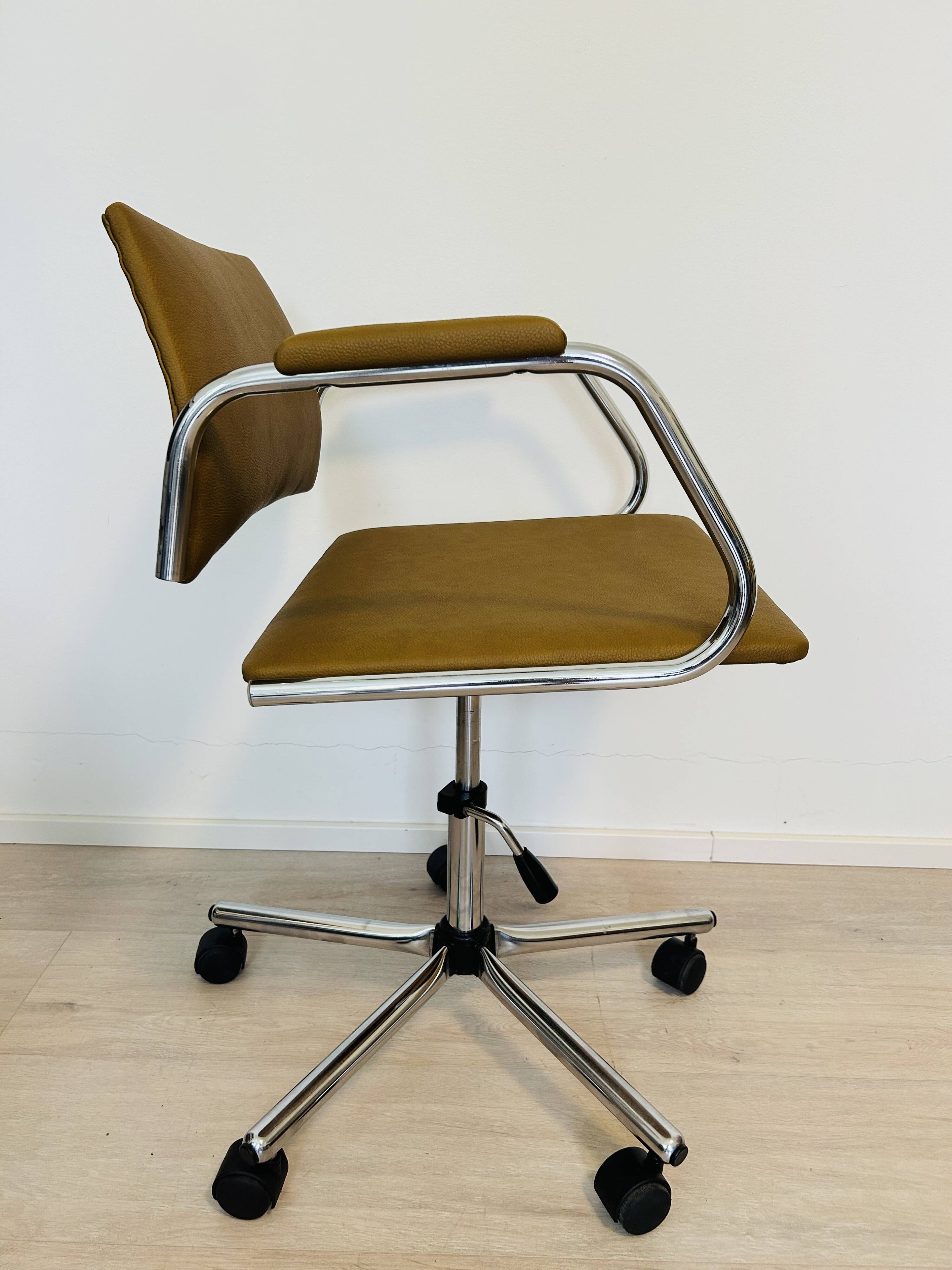 Vintage Mustard Office Arm Chair on Chrome Base from Kovona Model K-380