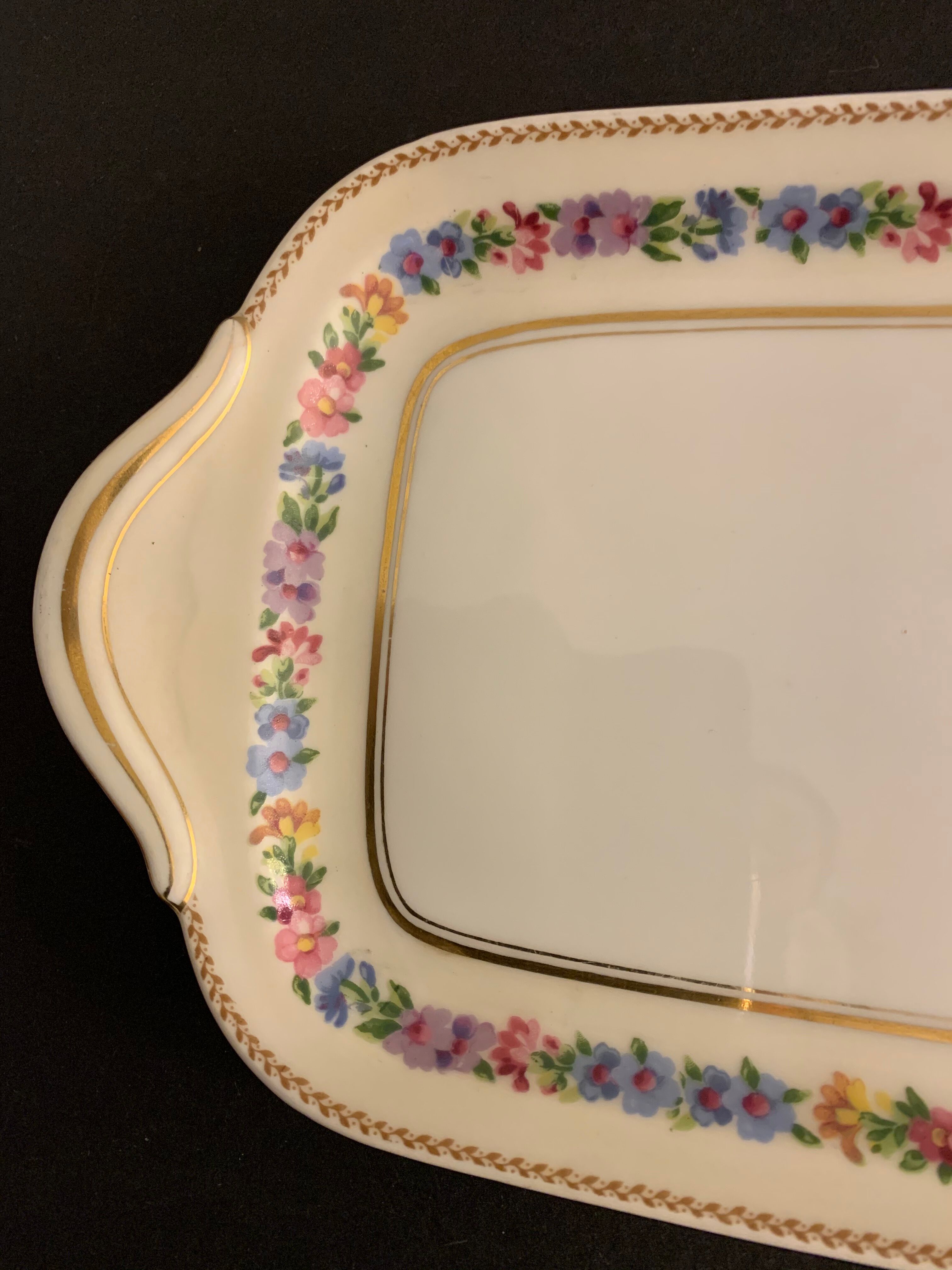 Chocolate cake dish Raynaud Limoges floral decoration