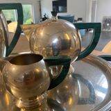 Tea service and coffee art deco handmade, solid tin and malachite