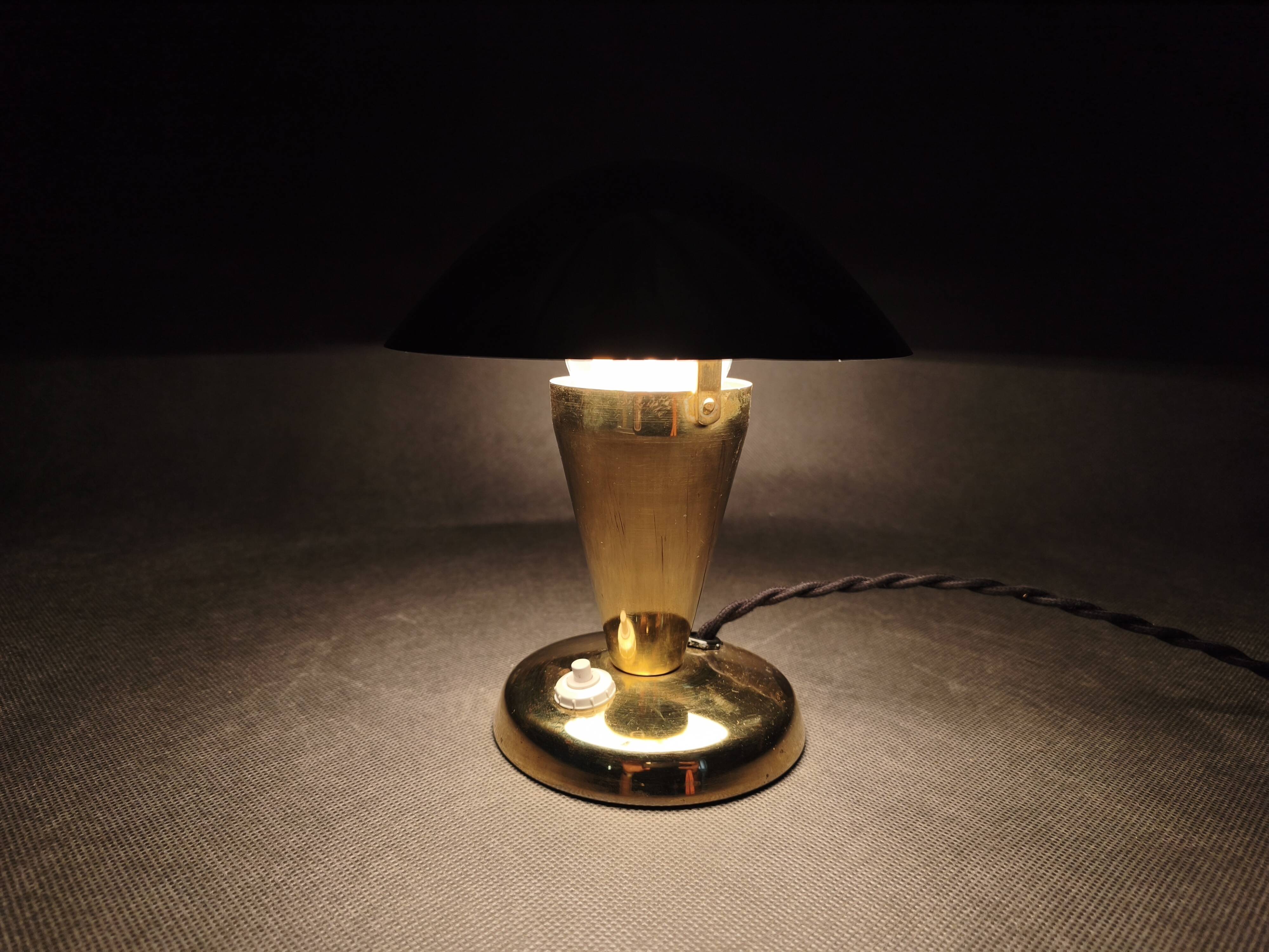 Bauhaus Brass Adjustable Table Lamp, 1930s Czechoslovakia