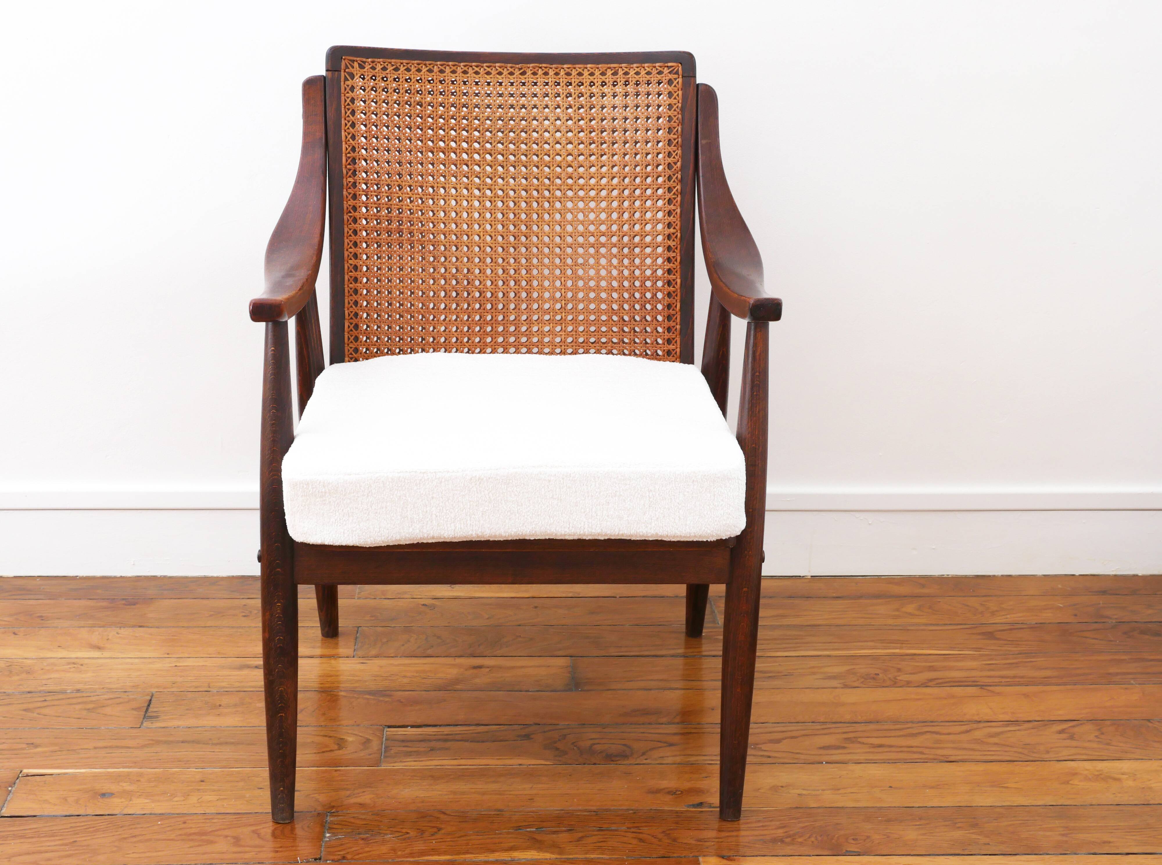 Fauteuil vintage en cannage - Restauré - Assise neuve