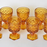 7 amber stemmed glasses