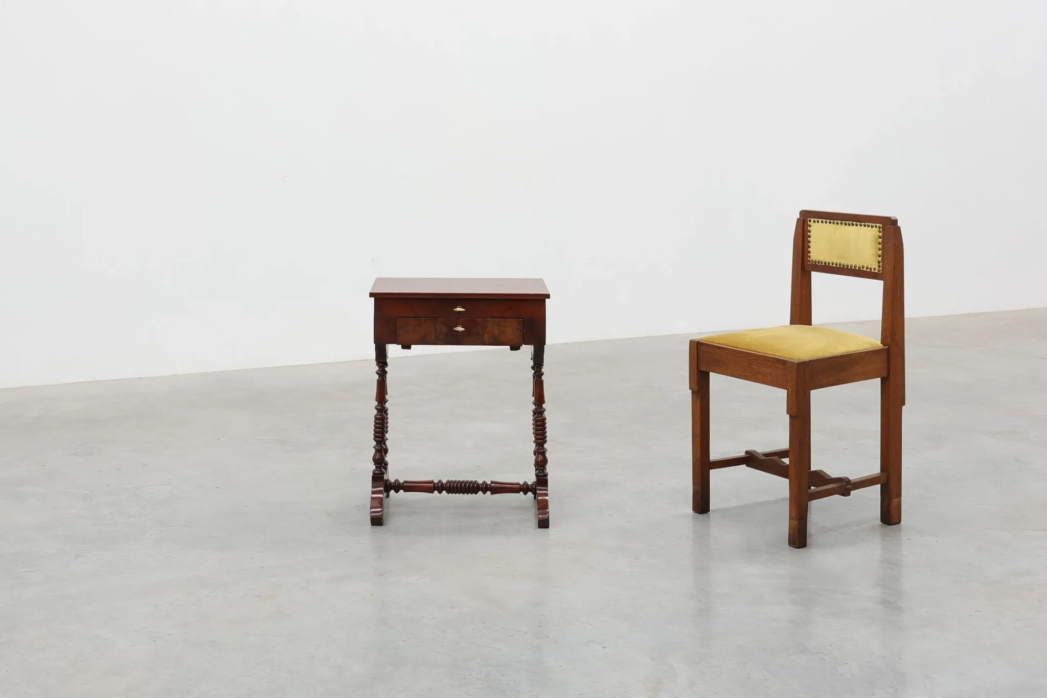 Louis Philippe Side Table with Two Drawers and Turned Twin Legs, France, 18