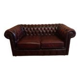 Canapé chesterfield cuir bordeaux deux places