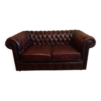 Burgundy leather chesterfield sofa two seater