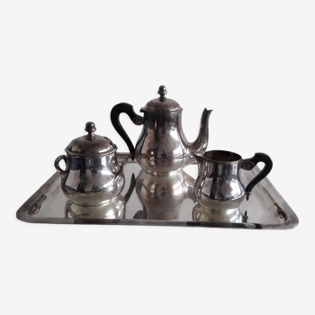 Service à café/thé ercuis modèle suffren en métal argenté et ébène avec plateau d'origine