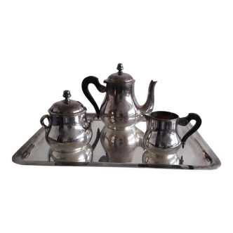 Ercuis coffee/tea set model suffren in silver and ebony metal with original tray