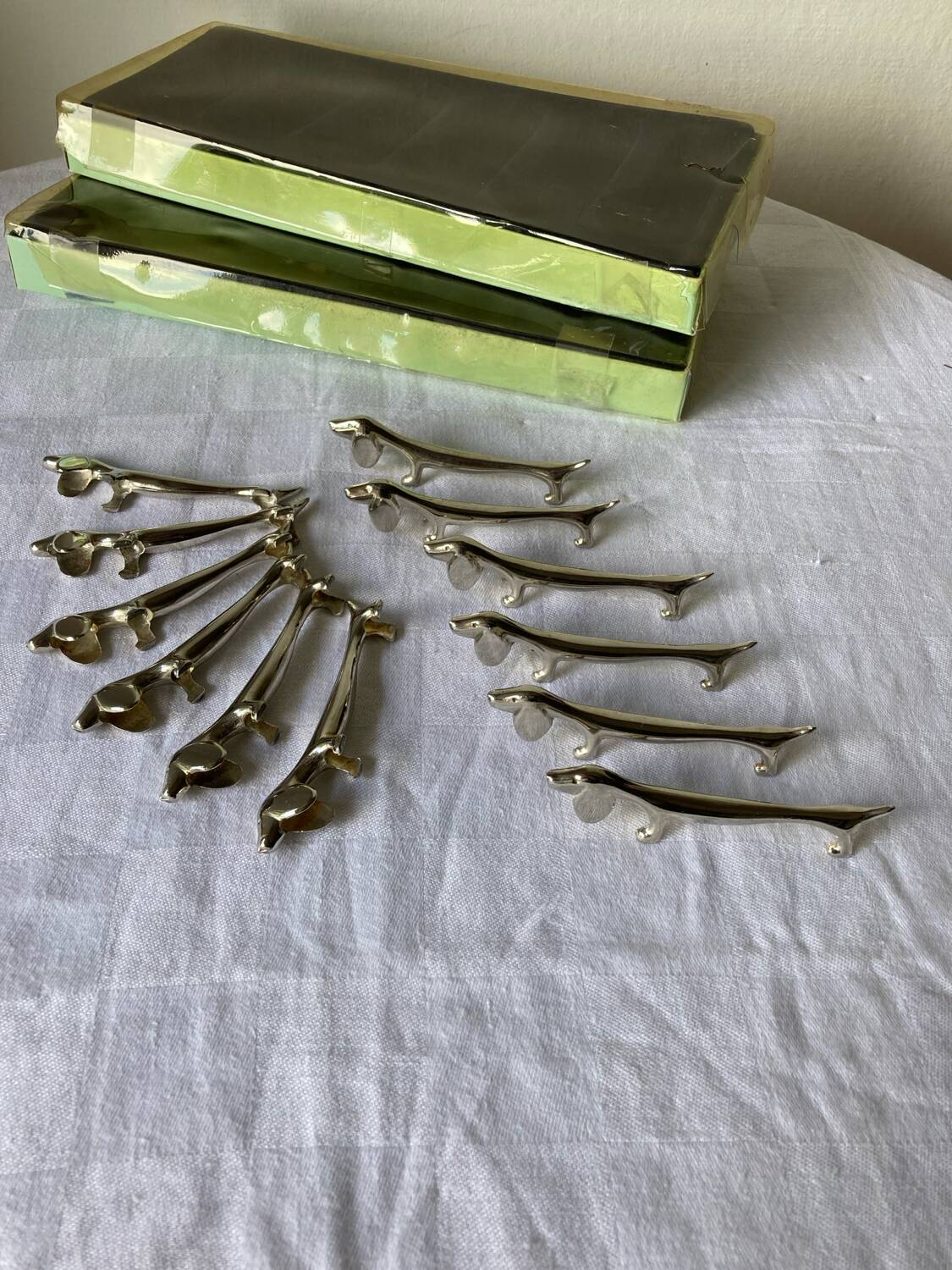 Vintage silver metal dachshund knife holder