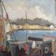 Painting "Thoniers at Dock", oil on panel, signed G. Boulard – Mid 20th century