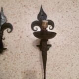Pair of wrought iron "fleur de lys" torch lights 1 light