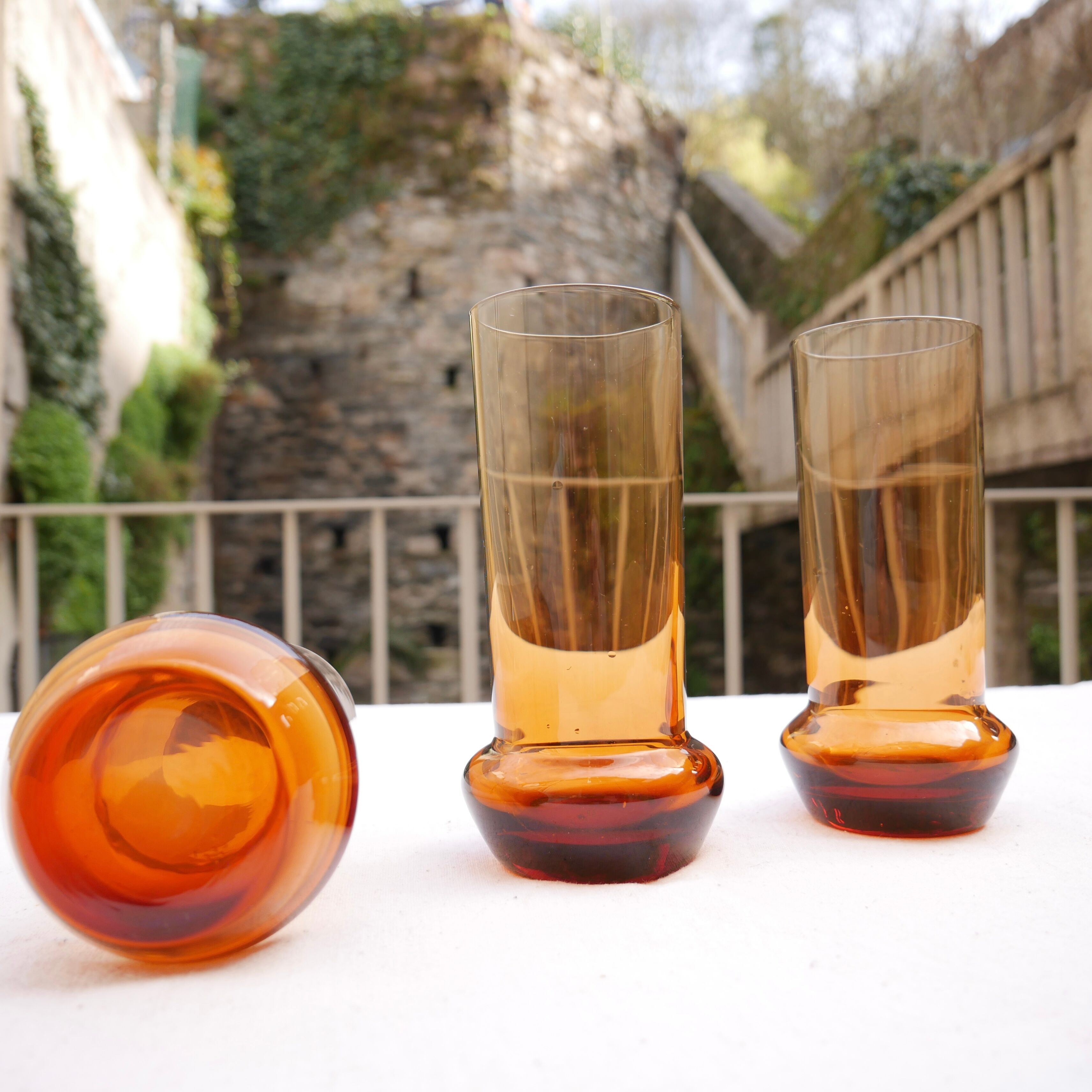 Set of 3 designer amber water glasses