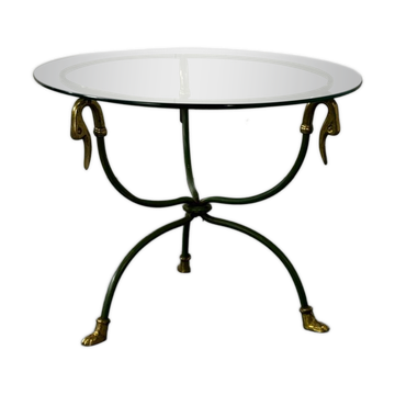 Table d'appoint "cygne" en acier et laiton par Maison Jansen, années 1970