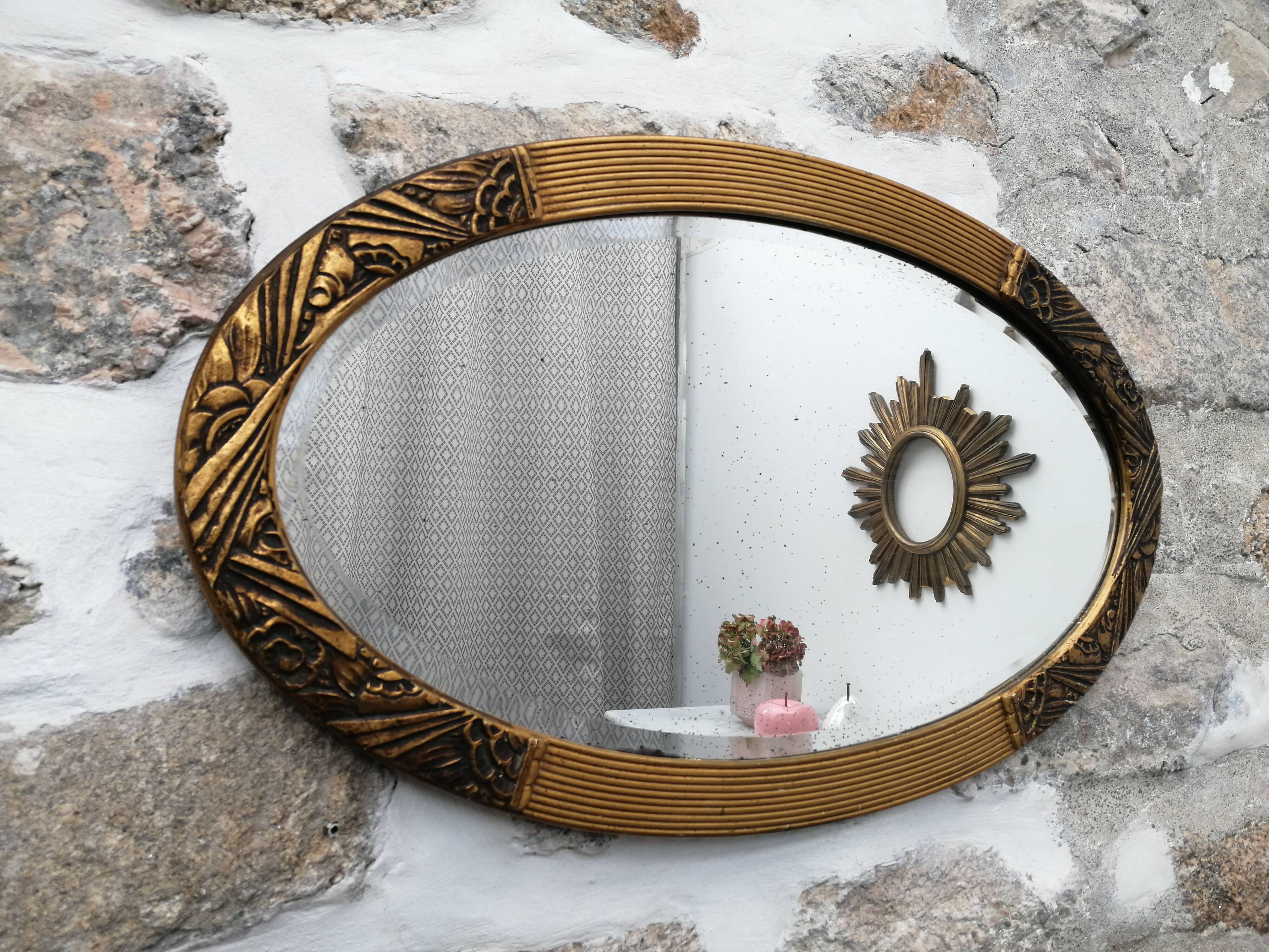 Mirror oval bevelled art deco