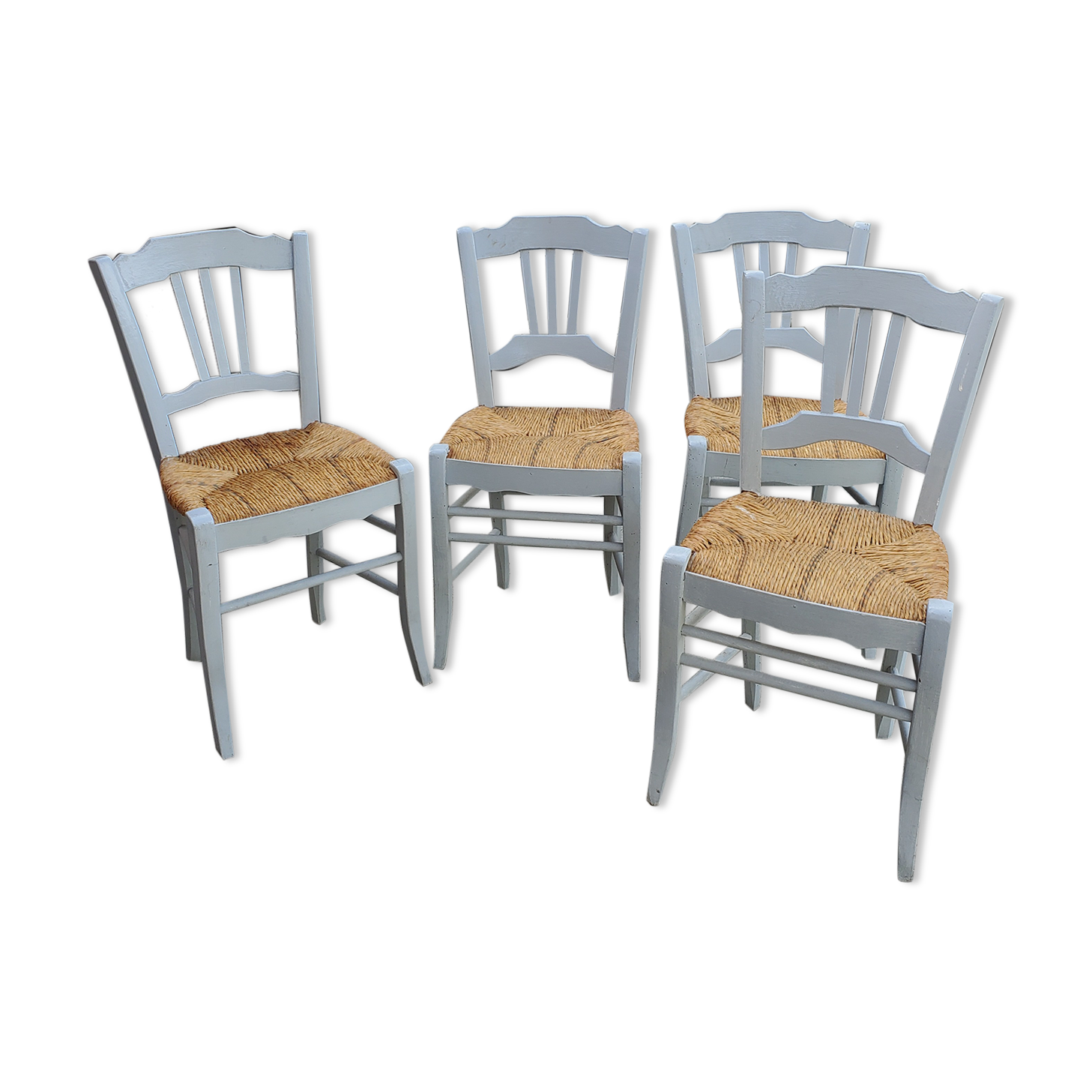 Set of 4 antique and repainted straw chairs